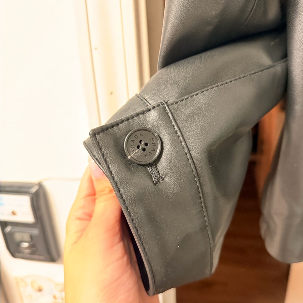 Prada Black Nappa Leather Collar Zip Jacket - Picture 7 of 11